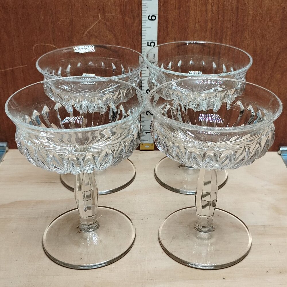 Used 4pc Set Heisey Ridgeleigh Champagne / Tall Sherbet Glasses